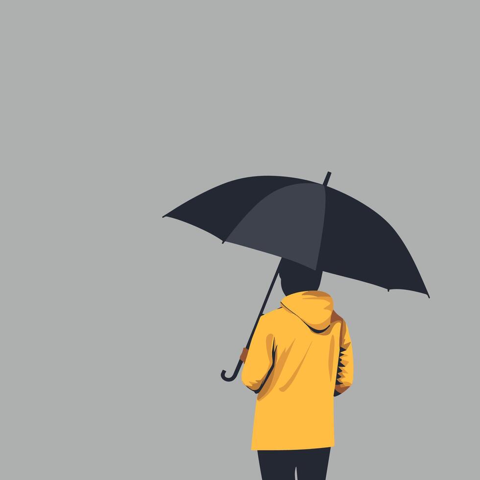 Rainy Day Solitude. A Figure Under an Umbrella vector