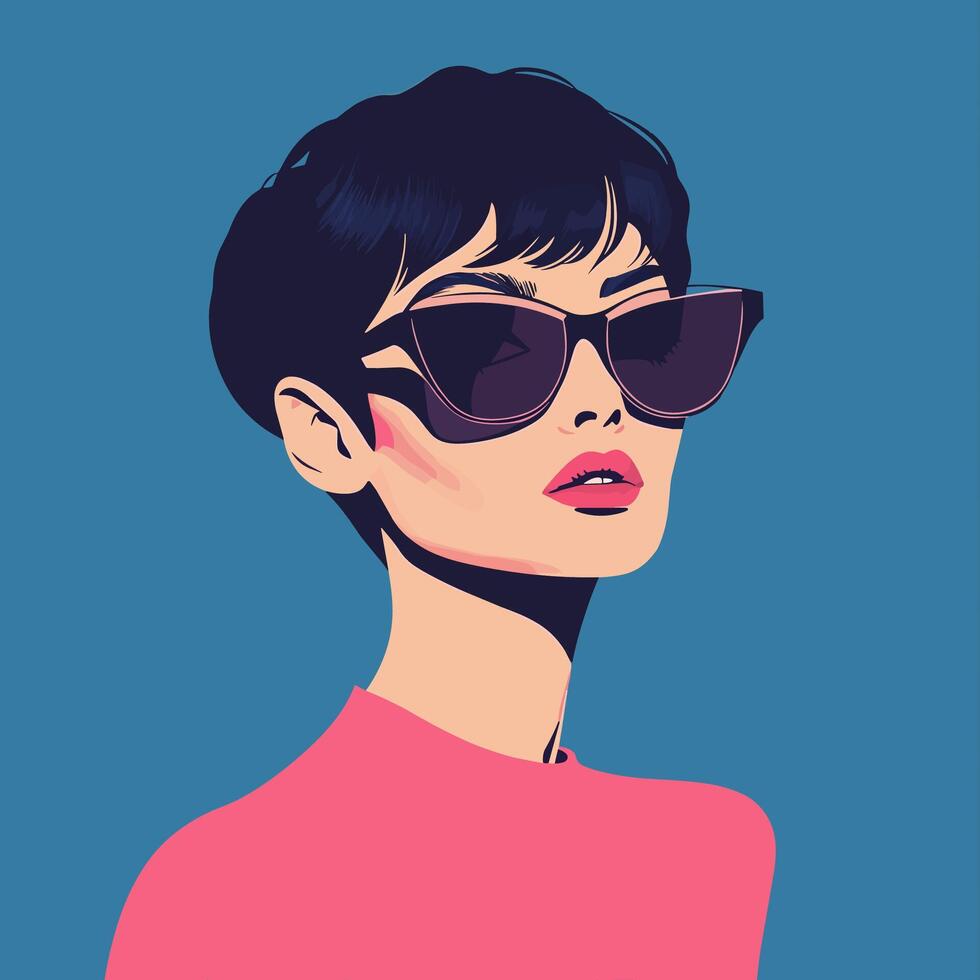 Stylish Woman with Short Hair and Cat-Eye Sunglasses vector