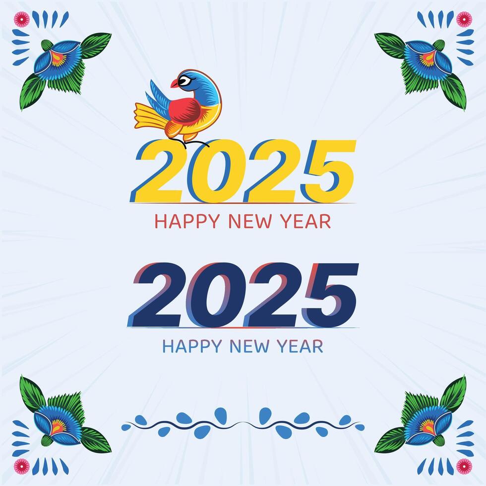 New Year 2025 lettering with colorful rickshaw painting. vector