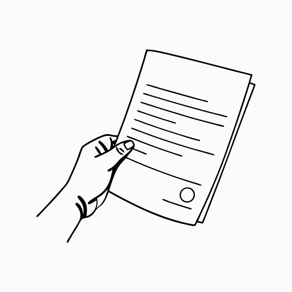 Thin Outline Icon Sheet of Paper or Document in a Person's Hand vector
