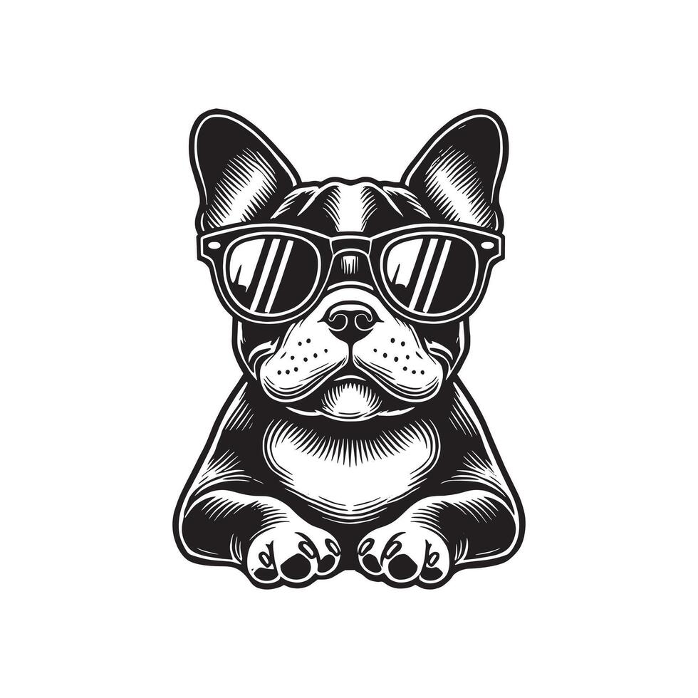 French bulldog with sunglasses Frenchie logo illustration vector