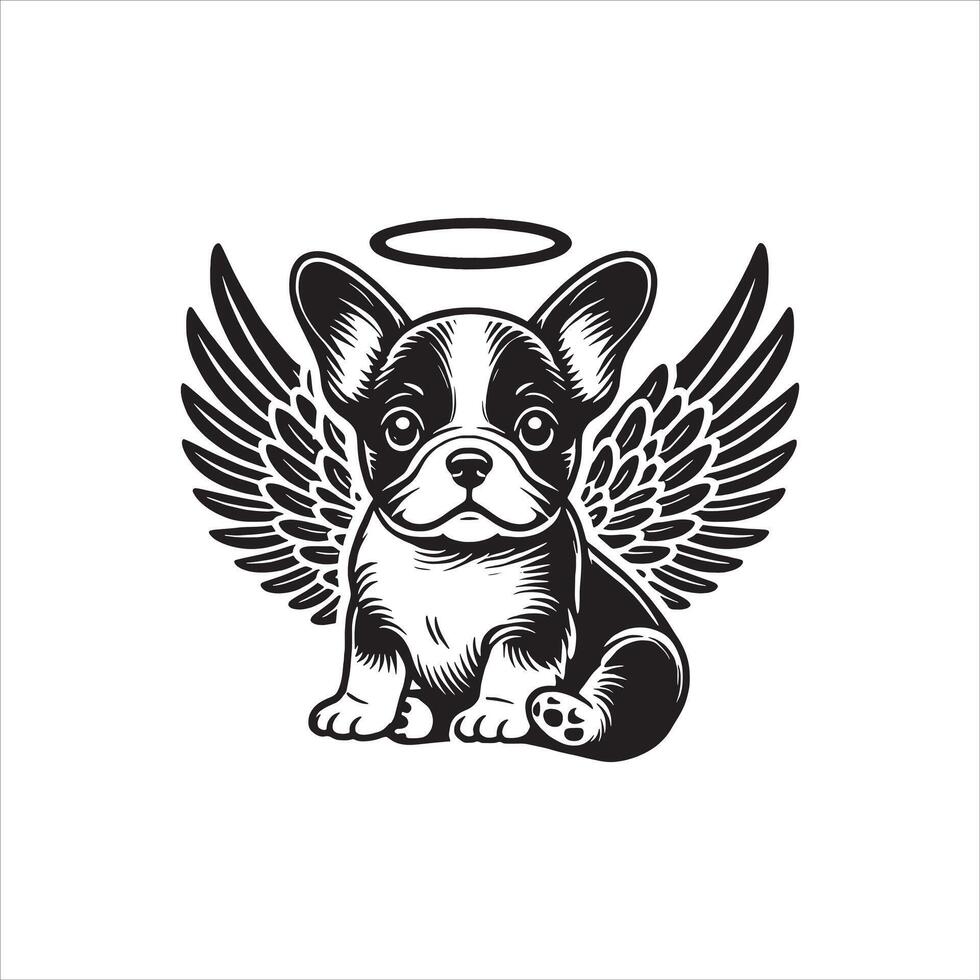 French Bulldog corgi Angel Wings and Halo Design Svg vector