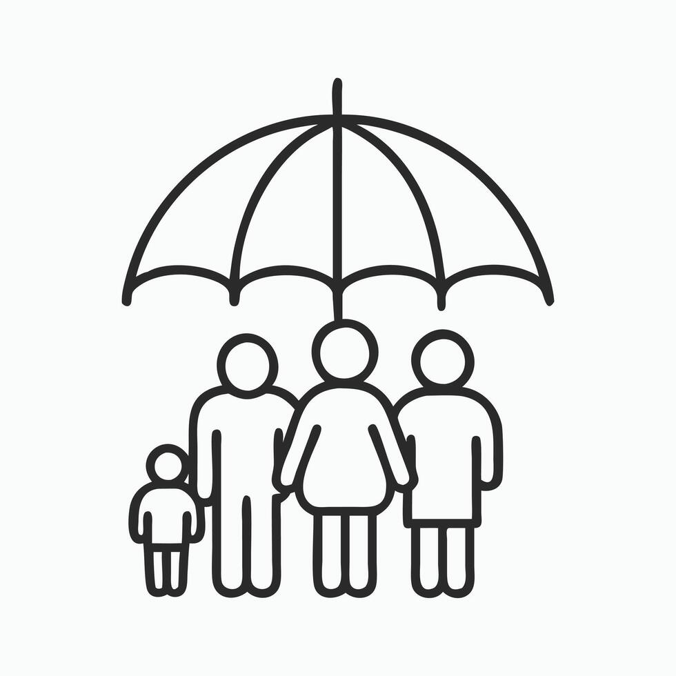 Thin outline icon people stand under umbrella vector