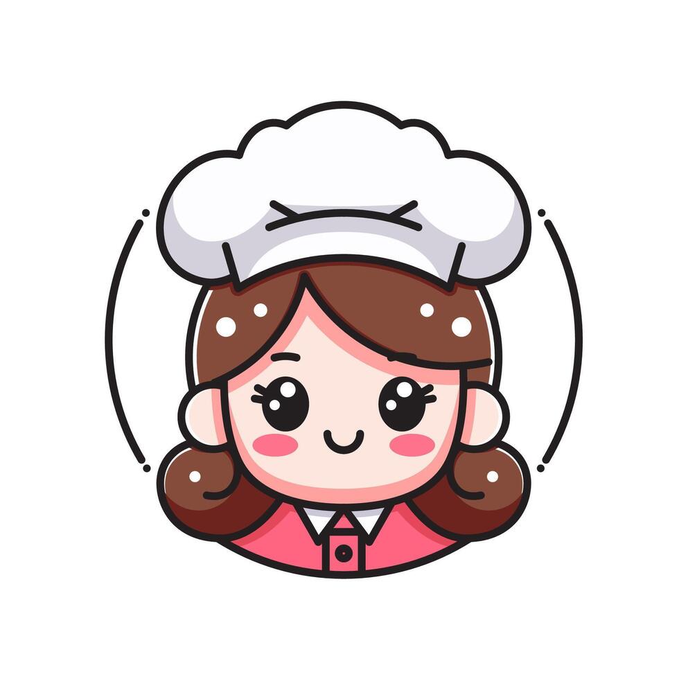 Smiling Cartoon Chef Girl in Chibi Style Simple Illustration vector