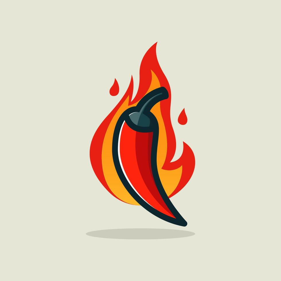 Simple Stylized Illustration Of Red Chili Pepper with Fire Flames vector