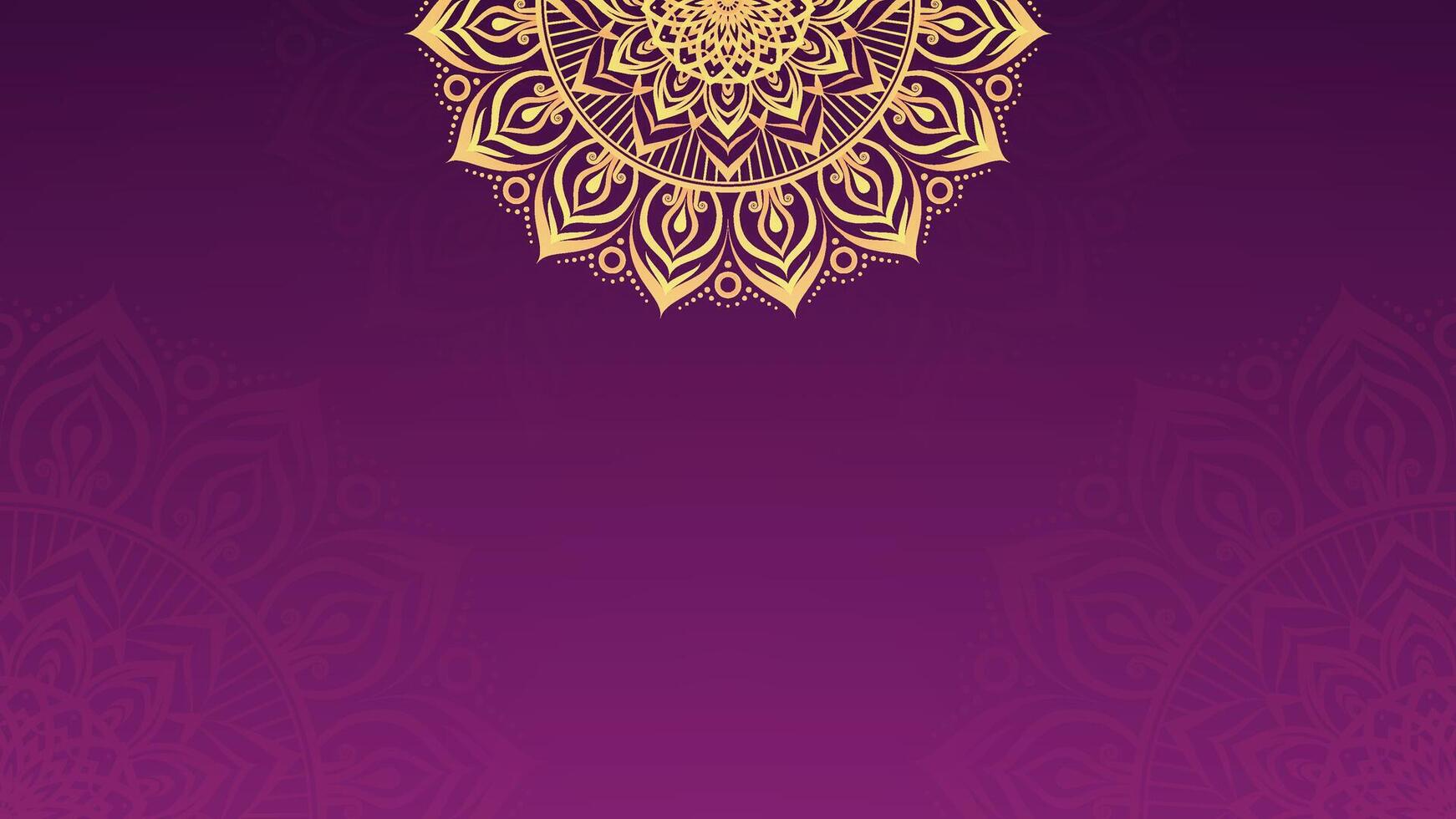 Decorative Mandala Art Featuring Ornate Gold Details on Royal Vibrant Deep Purple Horizontal Background vector