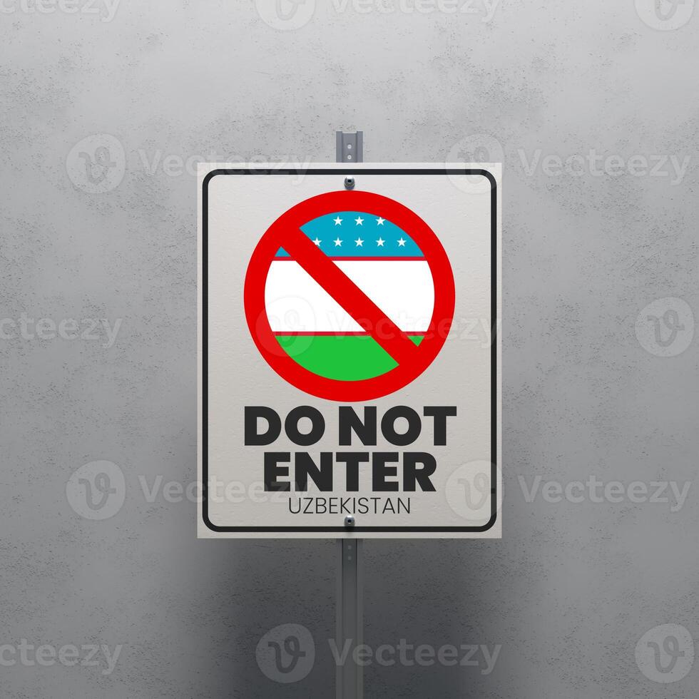 No Entry sign displaying the Uzbekistan flag photo