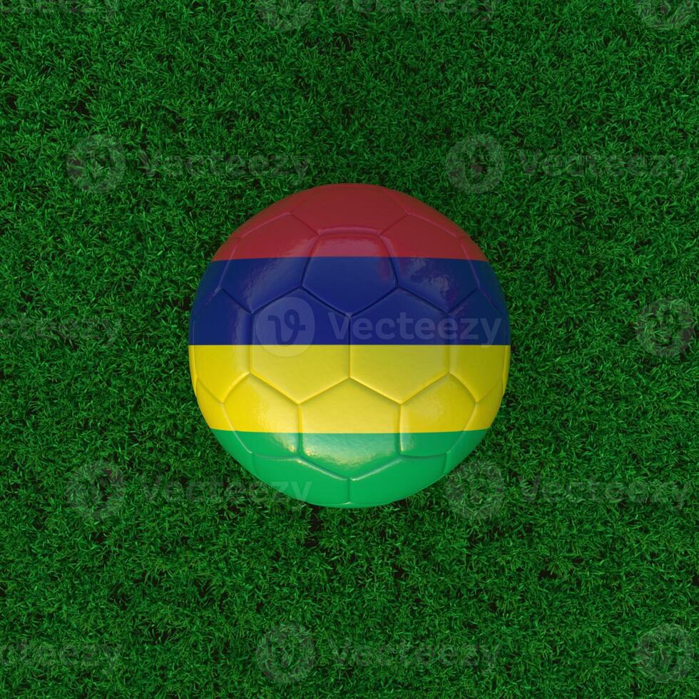 Flag of Mauritius on a Soccer Ball with a Grass Background photo