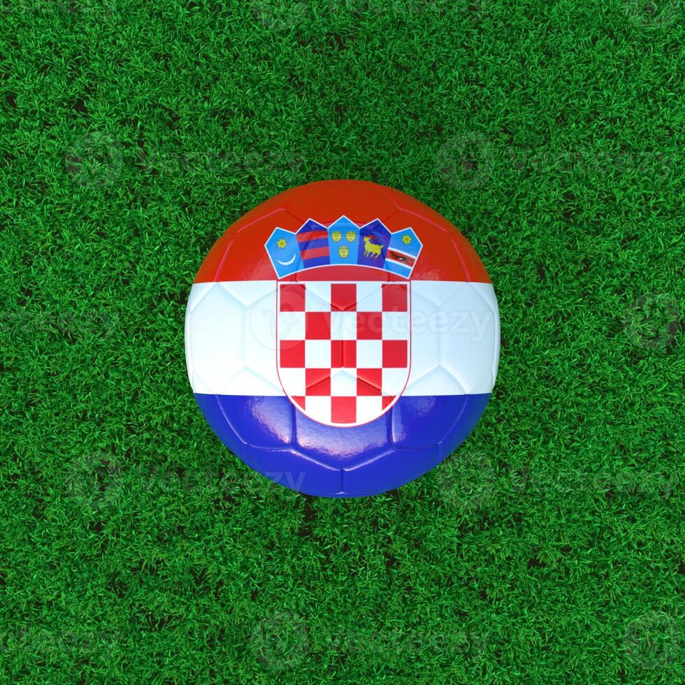 Flag Of Croatia On Soccer Ball With Grass Background photo