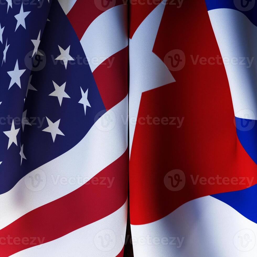 US And Cuba Flag Waving Symbol Of Relation photo