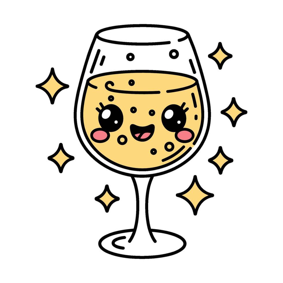 A cartoon drawing of a glass of wine with a cartoon face on it vector