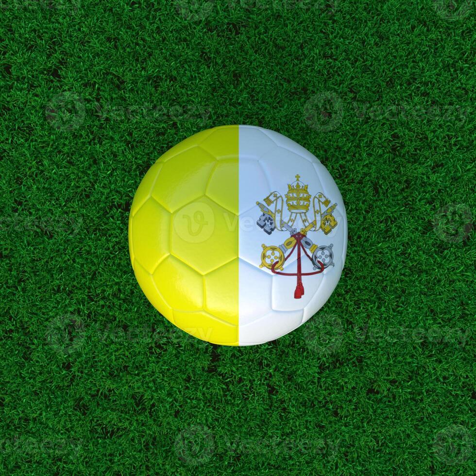 Flag of Vatican City on a Soccer Ball with a Grass Background photo