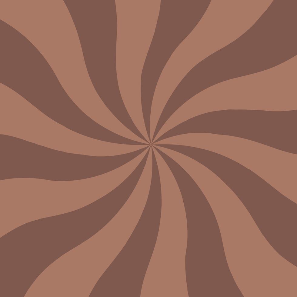 Brown swirling pattern background. Mocha Mousse 2025. Vortex starburst spiral twirl square. Helix rotation rays. Converging scalable stripes. illustration vector