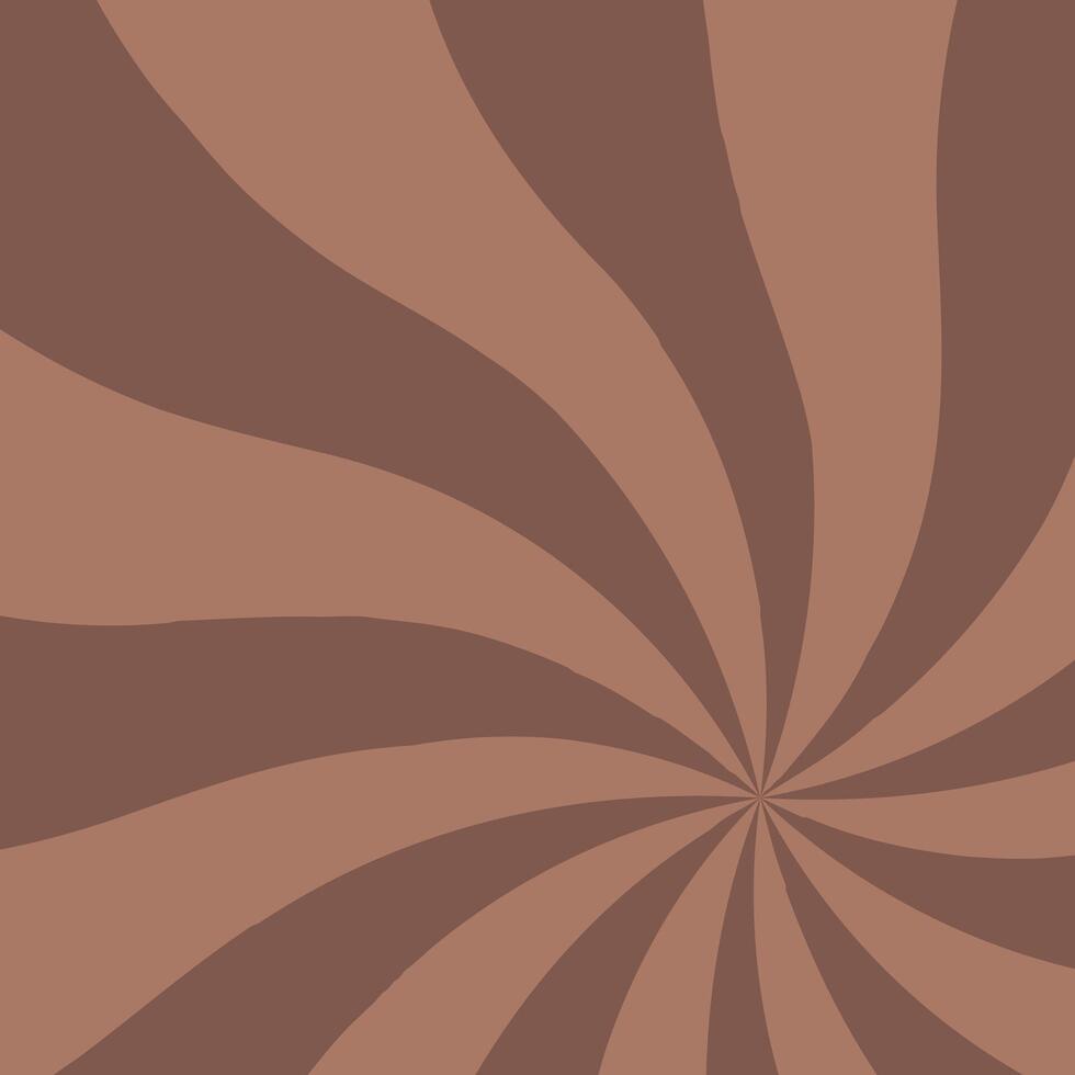 Brown swirling pattern background. Mocha Mousse 2025. Vortex starburst spiral twirl square. Helix rotation rays. Converging scalable stripes. illustration vector