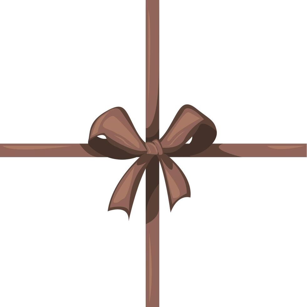 Brown holiday bow with ribbon. Holidays gift symbol decorative design element.Mocha Mousse 2025. Happy valentines day, women day holiday, dating invitation, wedding or marriage greeting card design vector
