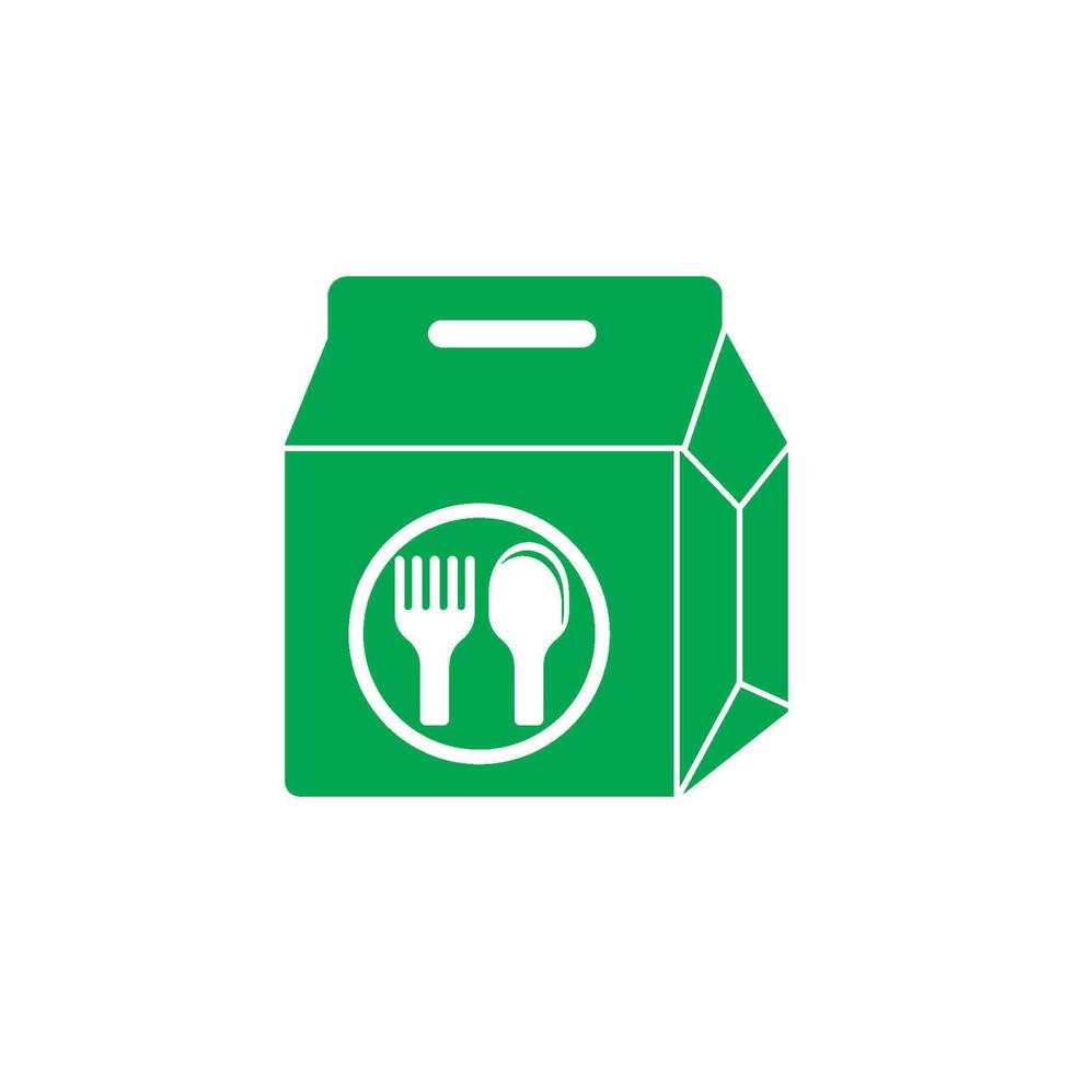 A green box with a fork and spoon inside vector