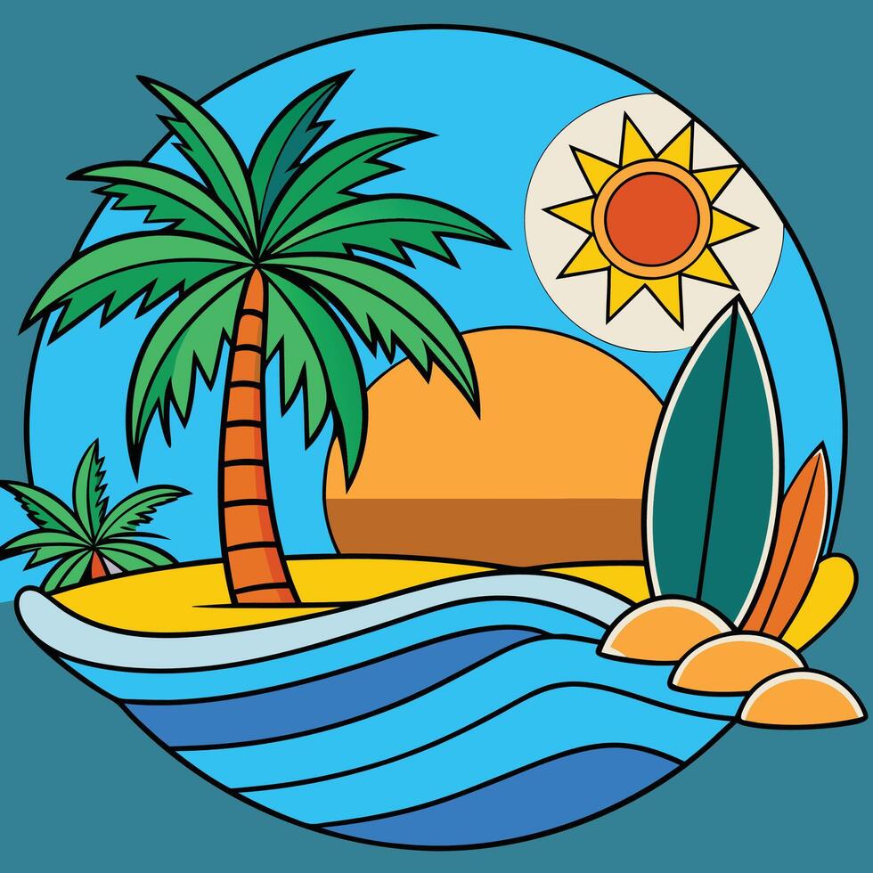 Summer vacations and summer vibes, Hello Summer with Beach and Cute Sun vector
