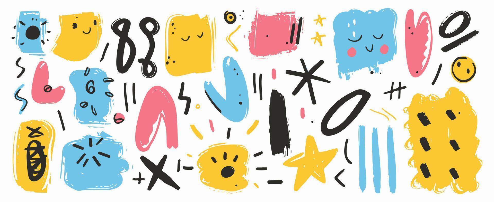 Fun set of colorful abstract line doodle shapes for children or party celebrations. vector