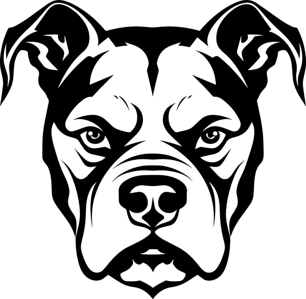Minimalist black and white illustration of an angry pitbull head, perfect for logos. Now available as a . vector