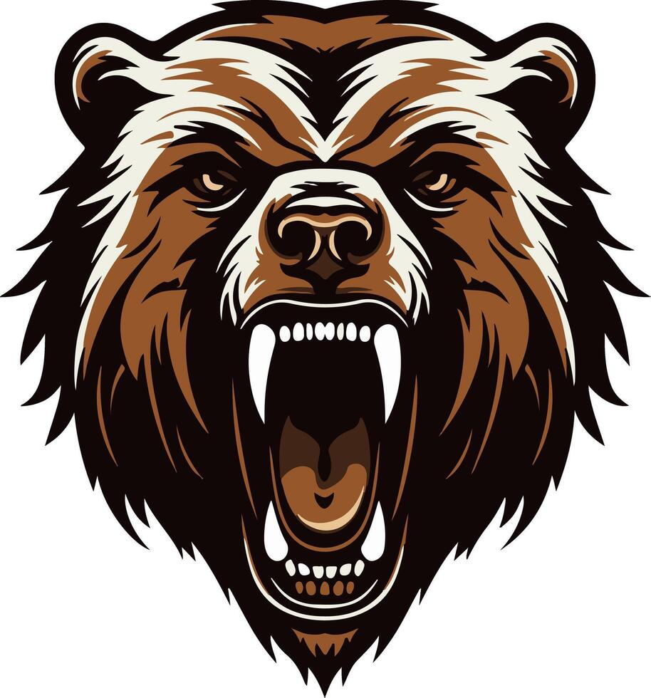 Illustration of an angry bear head in a minimalist style, perfect for logo and branding purposes. vector