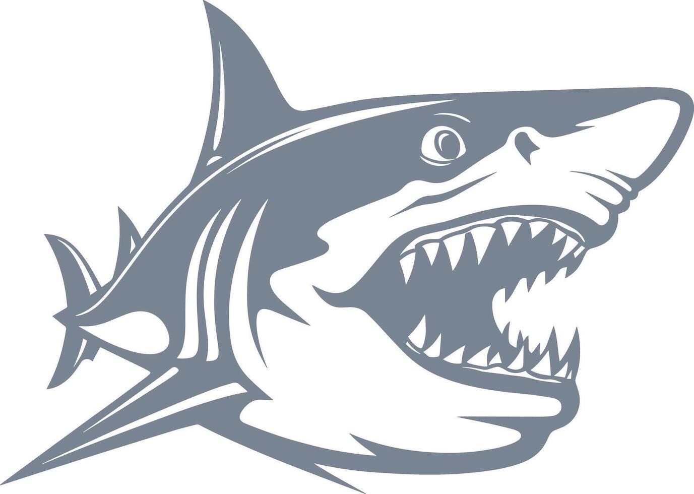 Minimalist logo featuring a black and white illustration of an angry shark head. vector