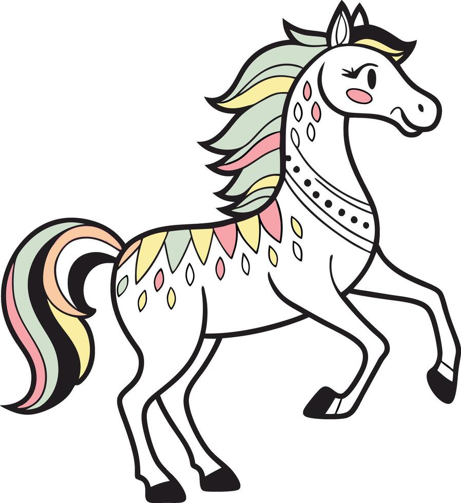 A cartoon horse with colorful mane and tail vector
