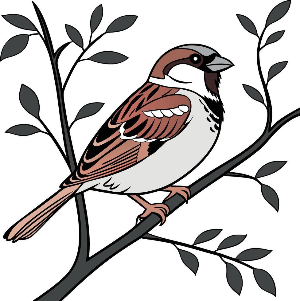 A bird sitting on a branch with leaves vector