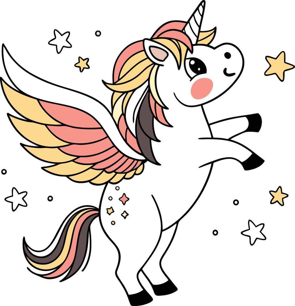 A cartoon unicorn with wings and stars vector