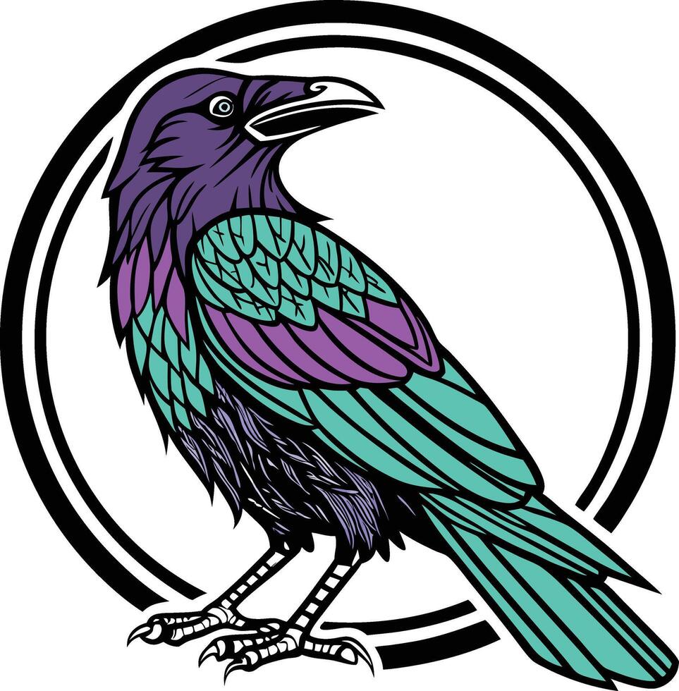 A raven with purple and green feathers vector