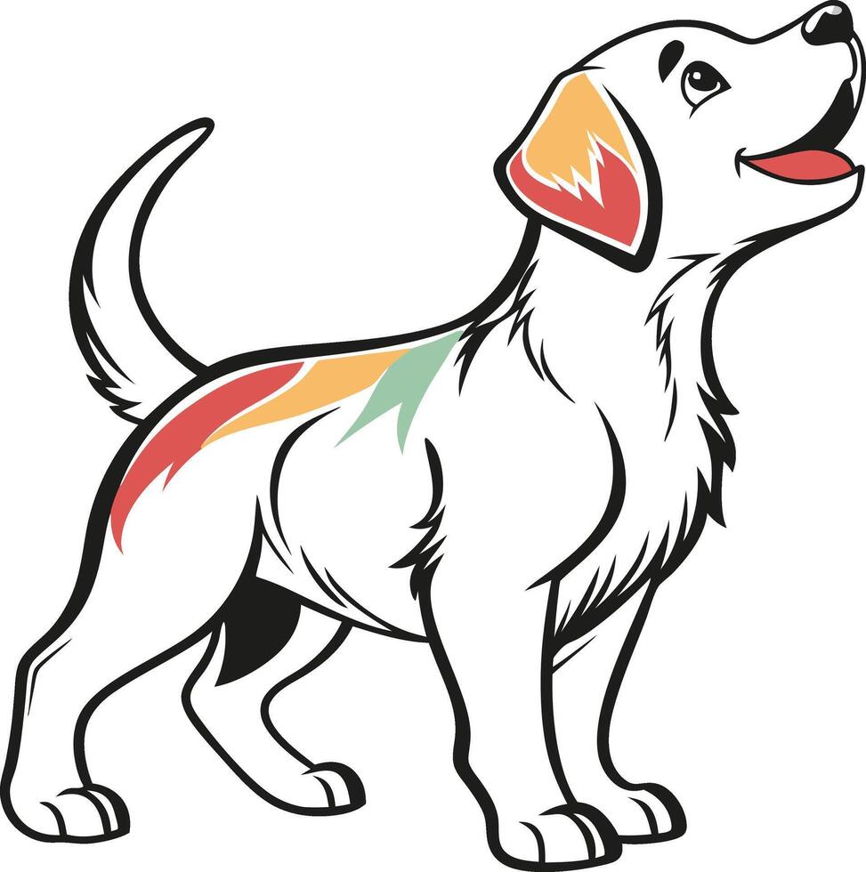 A cartoon dog with colorful stripes on its back vector