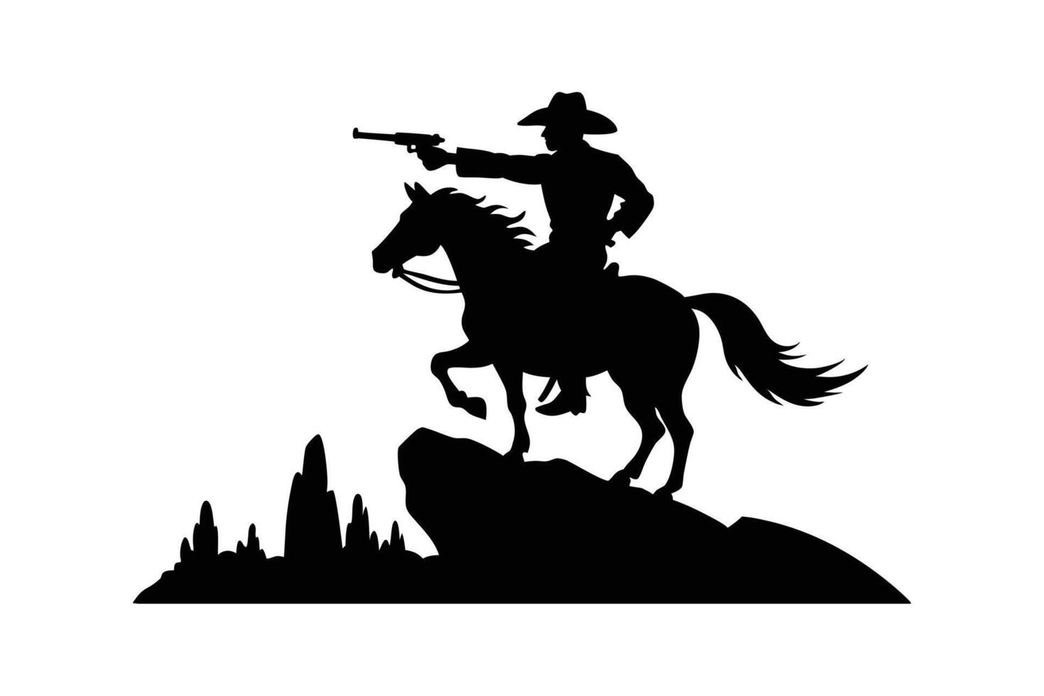 Dynamic Cowboy Silhouette on Horseback with Gun Drawn vector