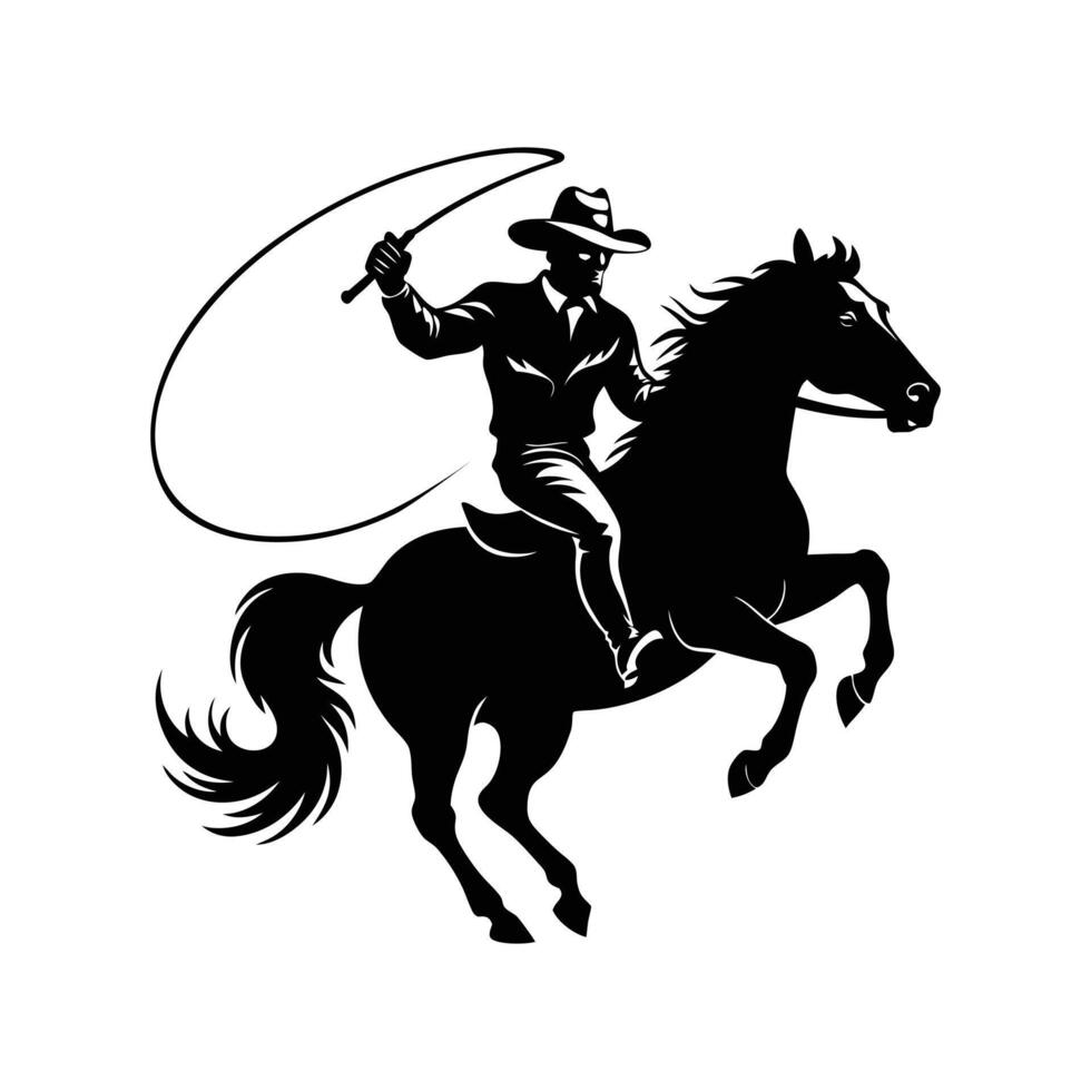 Dynamic Cowboy Silhouette of Horse Riding and Lassoing Action vector