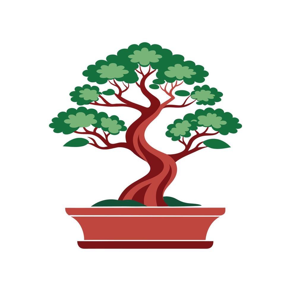 Elegant Bonsai Tree Illustration - Decorative Pot and Artistic Design vector