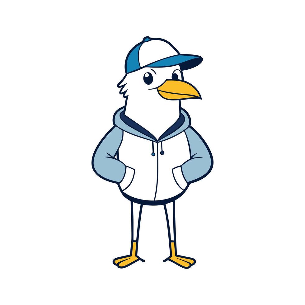 Urban Seagull Cheerful and Stylish Cartoon Character in Trendy Streetwear vector