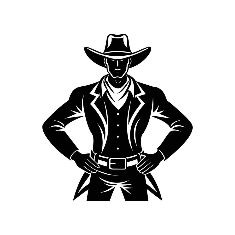 Classic Cowboy Silhouette Bold Western Attire Design for Rustic and Iconic Art vector