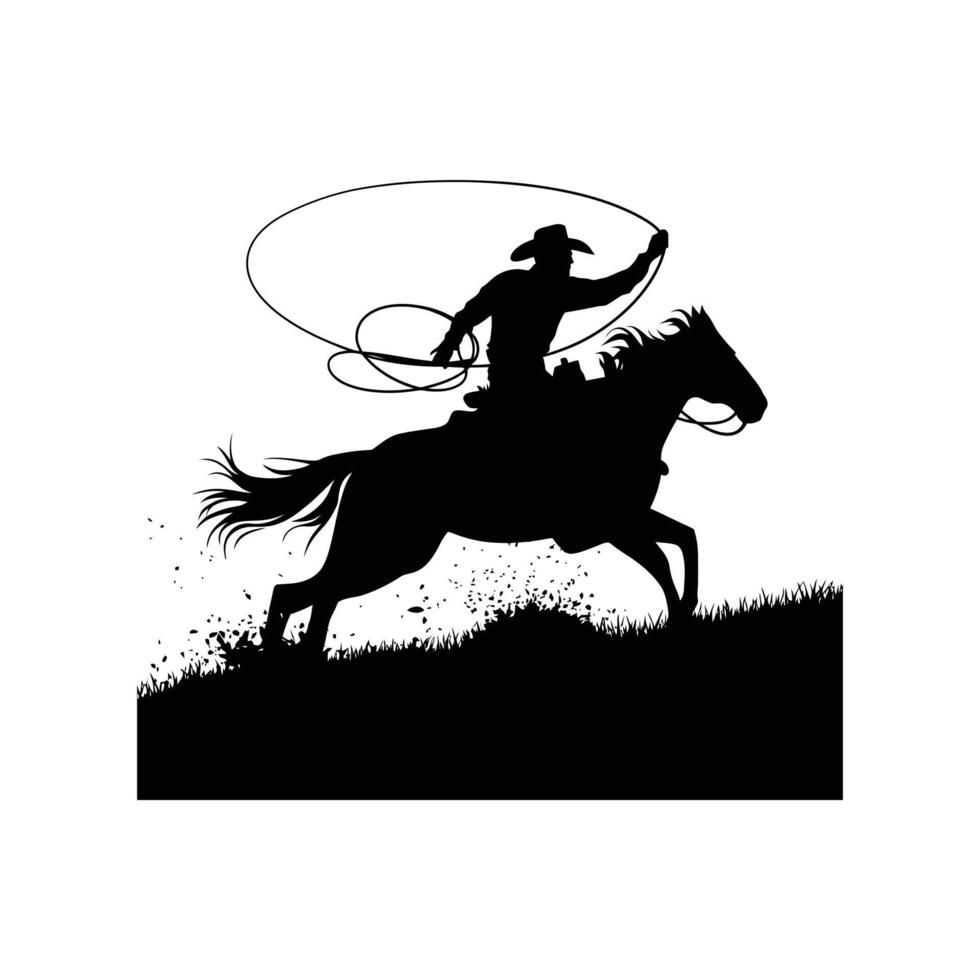 Cowboy Riding and Lassoing Action-Packed Silhouette for Western Themes vector