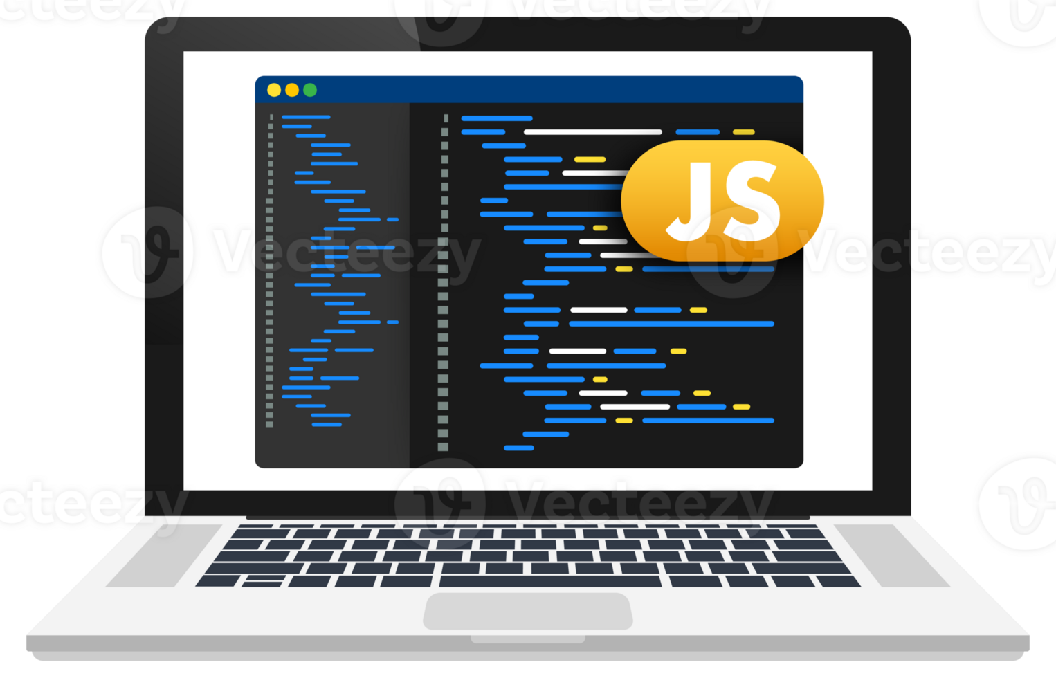 Laptop showing javascript code on screen programming and software development png