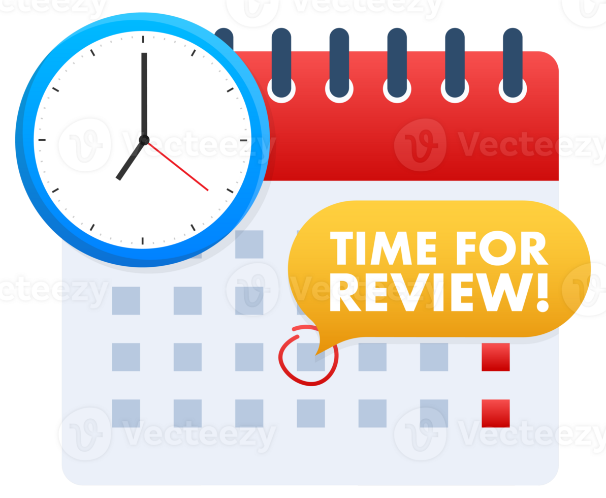 Clock ticking on calendar page showing time for review png