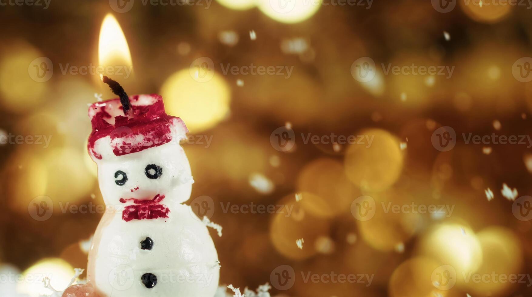 The Snowman Candle Light and Snowing and Colorful Bokeh Behind photo