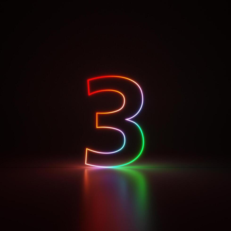 3d Render, Number 1 Glowing in the Dark, Gradient Neon Light photo