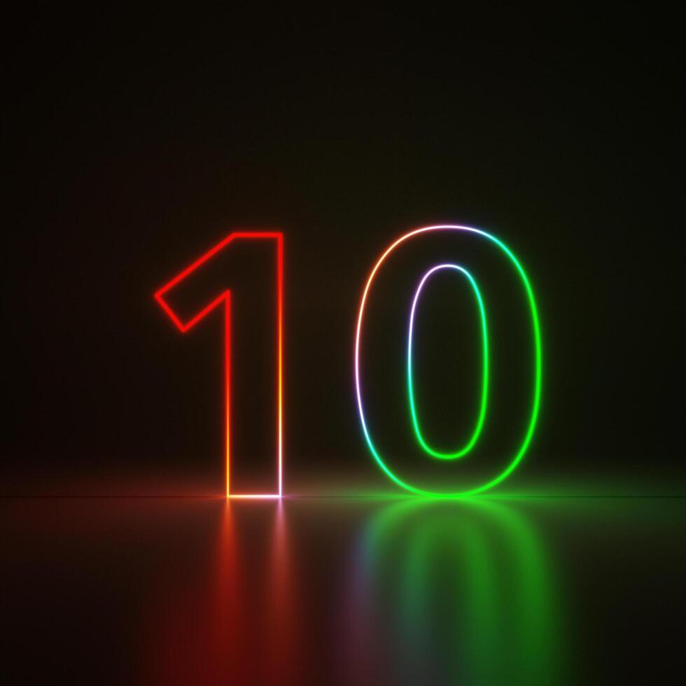3d Render, Number 1 Glowing in the Dark, Gradient Neon Light photo