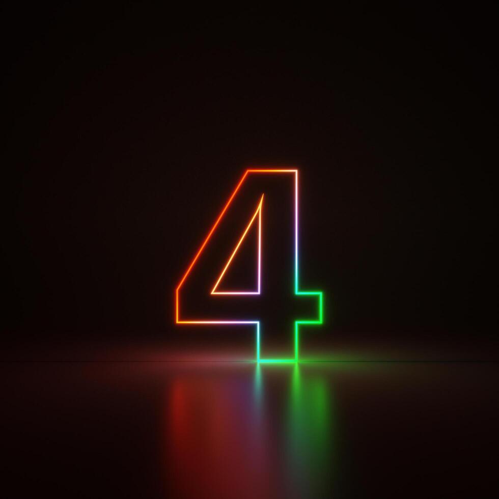 3d Render, Number 1 Glowing in the Dark, Gradient Neon Light photo