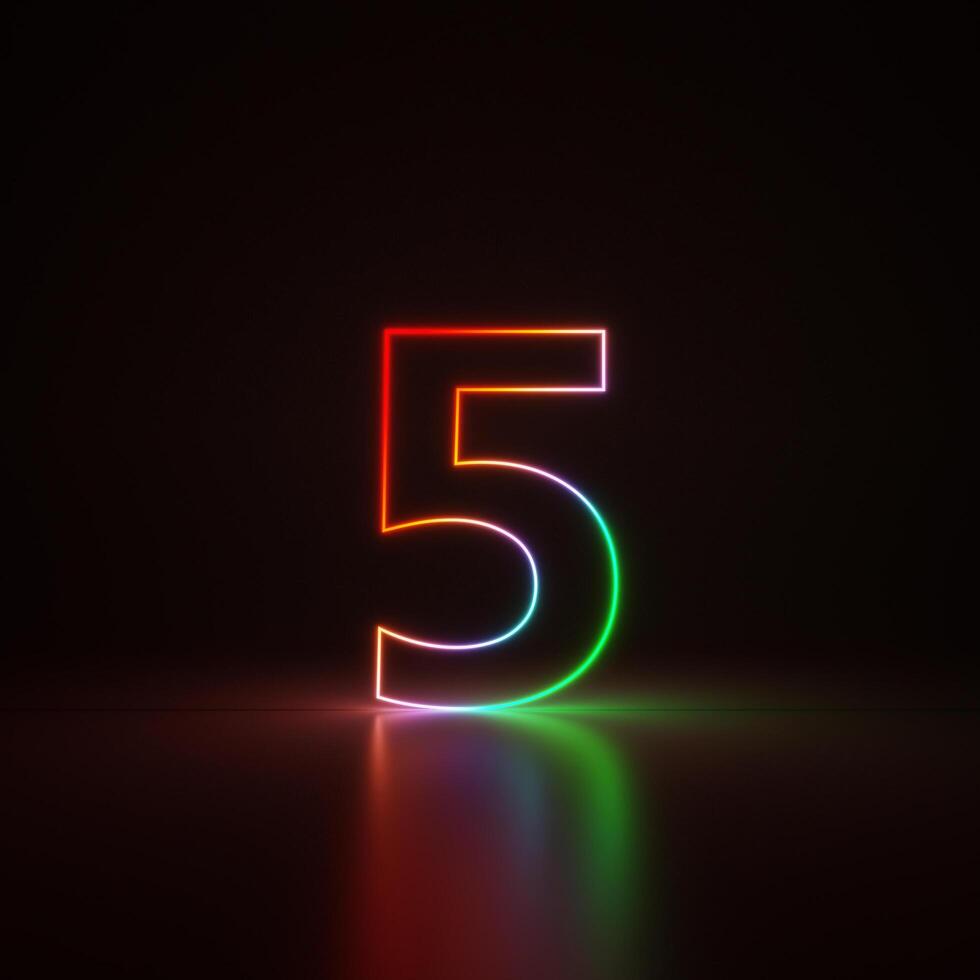 3d Render, Number 1 Glowing in the Dark, Gradient Neon Light photo