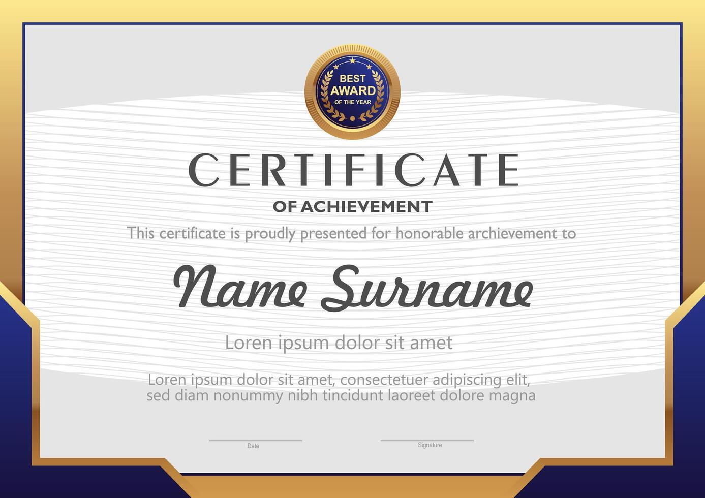 Deep blue and gold colored certificate template vector