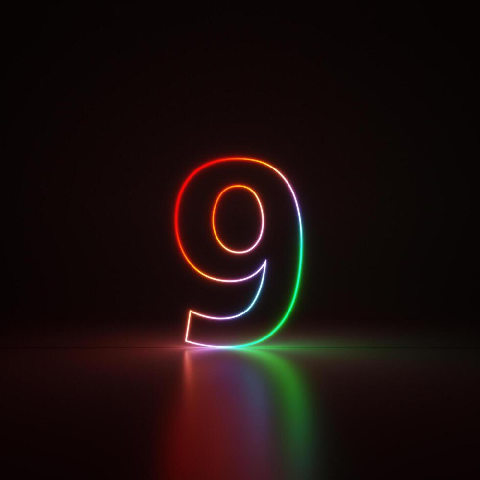 3d Render, Number 1 Glowing in the Dark, Gradient Neon Light photo