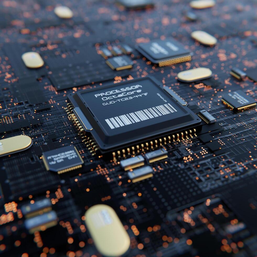 Close-Up View Of Processor, CPU or Chip photo