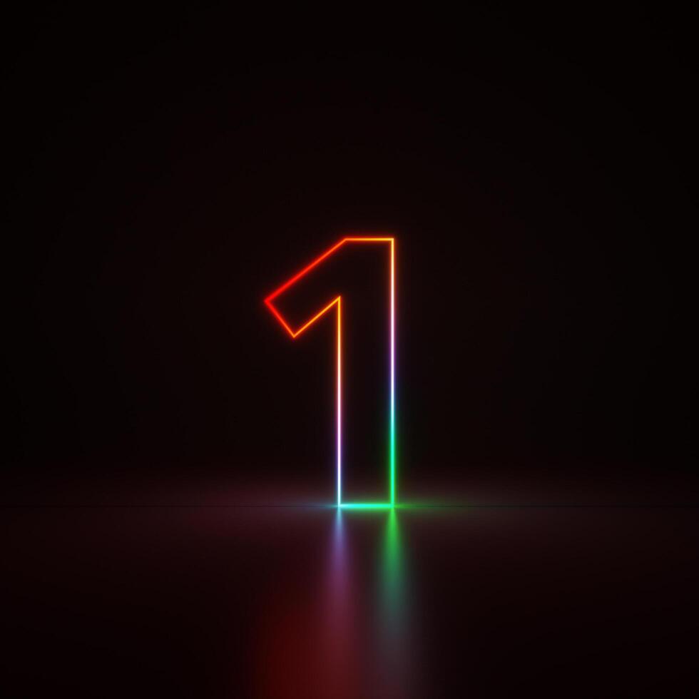 3d Render, Number 1 Glowing in the Dark, Gradient Neon Light photo