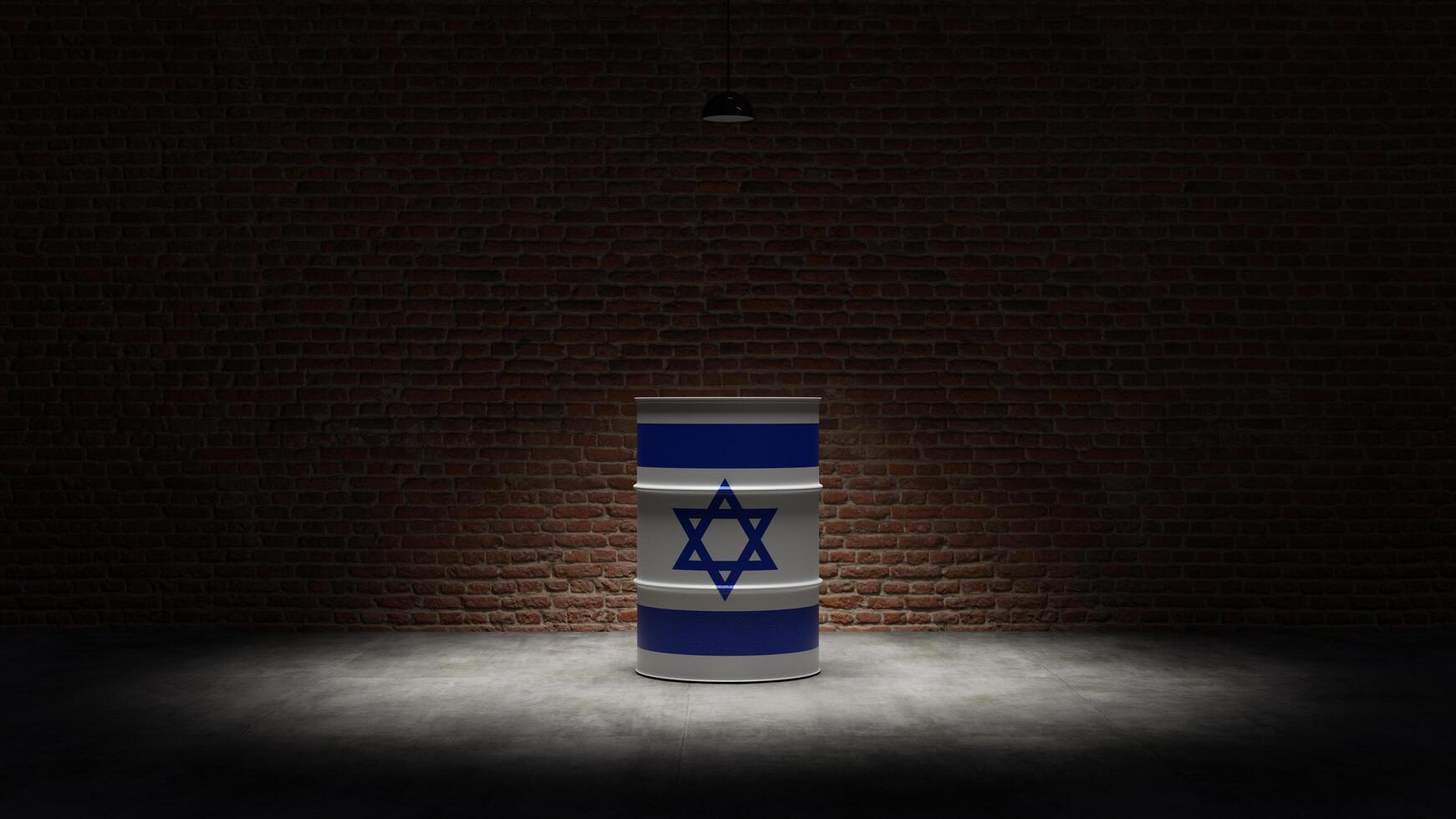 Oil barrel with the flag of Israel in front of a brick background photo