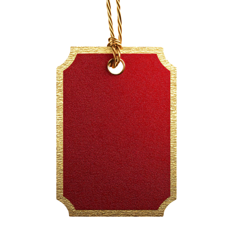 Blank red and gold tag label for price or gifting isolated on transparent background png