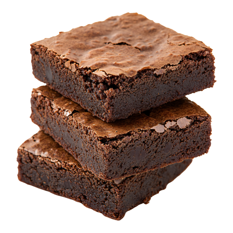 Stack of chocolate brownies with a rich, fudgy texture isolated on transparent background png